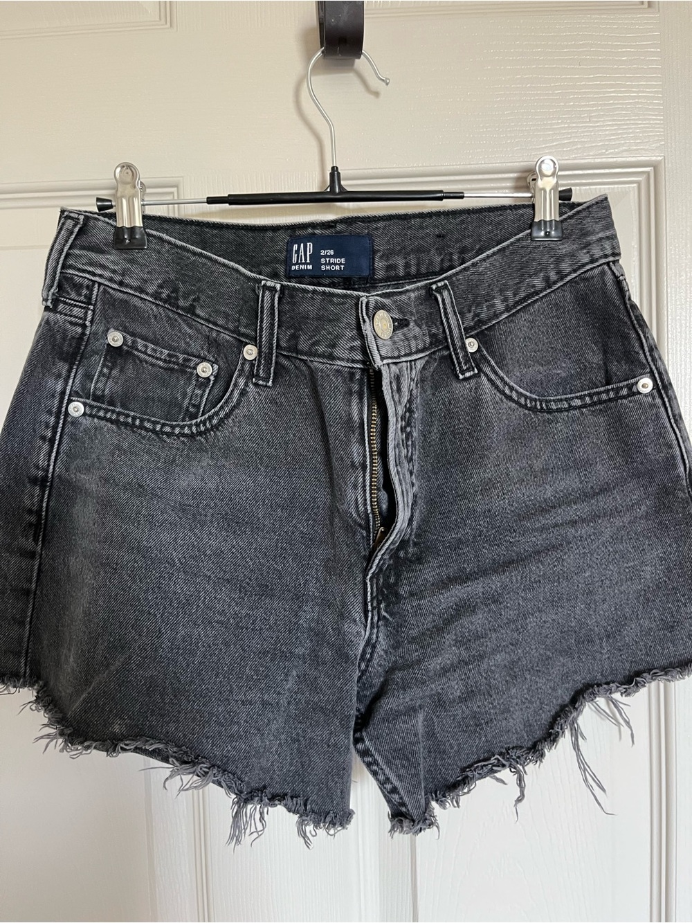 GAP Black Washed High-Rise Raw Hem Denim Shorts